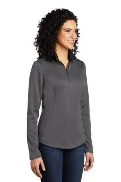 Port Authority Shirts: Women's LK584 SGBK Steel Grey Black Silk Touch Performance 1/4-Zip Shirt -Work Clothes Store 9772 steelgreyblk 4 lk584steelgreyblkmodel3q 337w
