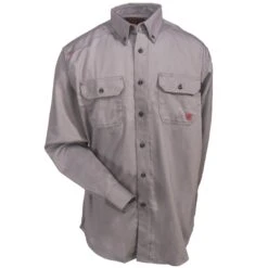 Ariat Work FR Shirts: FR Solid Silver Fox Men's 10012253 Long-Sleeve Twill Shirt -Work Clothes Store ariat 10012253 gry f 01