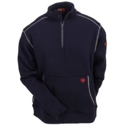 Ariat Sweatshirts: Men's 10015950 Flame-Resistant Blue Quarter-Zip Sweatshirt -Work Clothes Store ariat 10015950 f 01