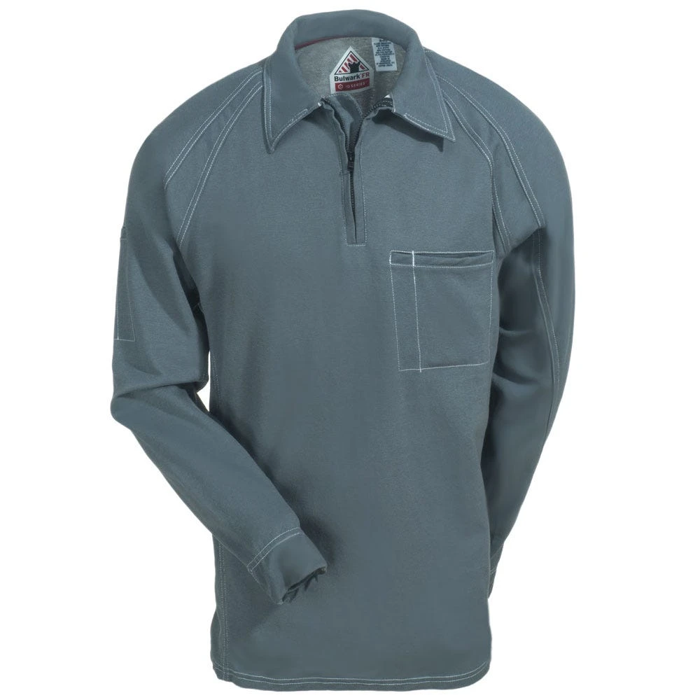 Bulwark Shirts: Men's QT12 CH Grey Flame-Resistant Long Sleeve Polo Shirt 4 Bulwark Shirts: Men's QT12 CH Grey Flame-Resistant Long Sleeve Polo Shirt - Image 2