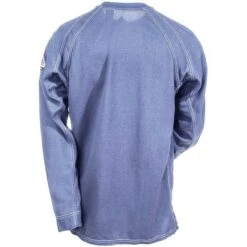 Bulwark Shirts: Men's Blue QT20 BL Flame-Resistant Long Sleeve Henley Shirt -Work Clothes Store bulwark qt20 blue