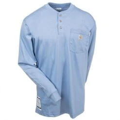 Carhartt Shirts: Men's Blue 100237 465 Flame Resistant Henley Work Shirt -Work Clothes Store carhartt 100237 465 f 01