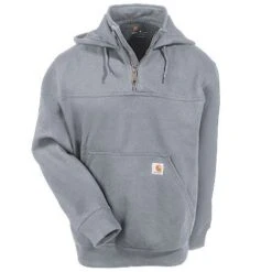 Carhartt Sweatshirts: Men's Heather Grey 100617 034 Rain Defender Hooded Sweatshirt -Work Clothes Store carhartt 100617 472 htr f 01