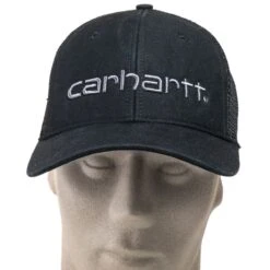 Carhartt Caps: Men's 101195 001 Black Cotton Canvas Mesh Back Dunmore Baseball Cap