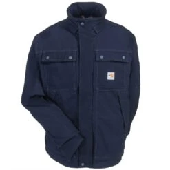 Carhartt Coats: Men's 102182 410 Dark Navy FR Quick Duck Coat -Work Clothes Store carhartt 102182410 f 01