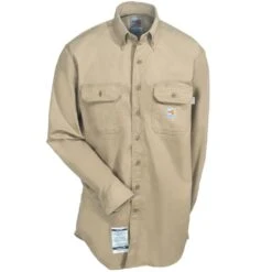 Carhartt Shirts: Men's FR Khaki FRS160 KHI Twill Flame Resistant Shirt -Work Clothes Store carhartt frs160khi f 01