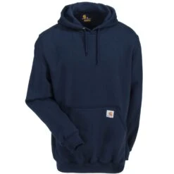 Carhartt Sweatshirts: Men's K288 472 New Navy Blue Midweight Hooded Logo Sweatshirt -Work Clothes Store carhartt k288472 f 01
