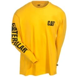 Caterpillar Shirts: Men's 1510034 555 Yellow Trademark Banner Long-Sleeve Tee Shirt -Work Clothes Store cat 1510034 yellow f 01