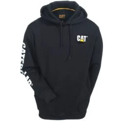 Caterpillar Sweatshirts: Men's 1910709 016 Black Hooded Trademark Banner Sweatshirt -Work Clothes Store cat 1910709 blk f 01