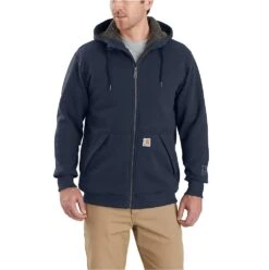 Carhartt Sweatshirt: Men's 103308 472 Navy Rain Defender Sherpa-Lined Full-Zip Sweatshirt