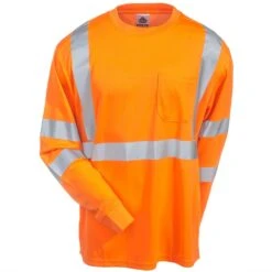 Ergodyne Shirts: 8391 OR High Visbility Men's Orange GloWear Class 3 Long Sleeve Shirt -Work Clothes Store ergodyne 8391 org f 01