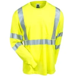 Ergodyne Shirts: Men's 8391 LM High Visibility Lime Class 3 Long Sleeve Tee Shirt -Work Clothes Store ergodyne 8391 ylw f 01