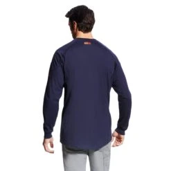 Ariat Work FR: Men's 10022597 Navy Flame Resistant Air Lightweight Long Sleeve Henley Shirt -Work Clothes Store f19 mns work 10022597 back