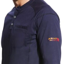 Ariat Work FR: Men's 10022597 Navy Flame Resistant Air Lightweight Long Sleeve Henley Shirt -Work Clothes Store f19 mns work 10022597 detail01