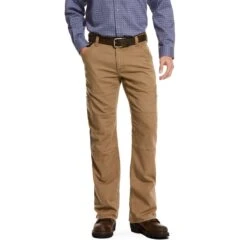 Ariat Work FR: Men's FR 10027705 Field Khaki M5 Slim Stretch DuraLight Canvas Straight Leg Pant -Work Clothes Store f19 mns work gaglione 10027705 front