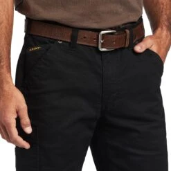 Ariat Rebar Pant: Men's 10041065 Black M5 Straight DuraStretch Washed Twill Dungaree Straight Leg Pant -Work Clothes Store f22 mns work 10041065 detail01