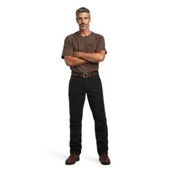 Ariat Rebar Pant: Men's 10041065 Black M5 Straight DuraStretch Washed Twill Dungaree Straight Leg Pant -Work Clothes Store f22 mns work 10041065 full