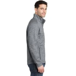 Port Authority Jacket: Men's F231 GRY Grey Digi Stripe Fleece Jacket 13 Port Authority Jacket: Men's F231 GRY Grey Digi Stripe Fleece Jacket -Work Clothes Store f231 grey model side 042015