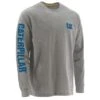 CAT Apparel Shirts: Men's 1510034 12653 Heather Grey Blue Long-Sleeve Cotton Trademark Tee Shirt -Work Clothes Store heather grey blue caterpillar t shirts 1510034 12653 xl 64 1000