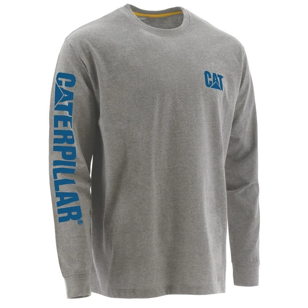 CAT Apparel Shirts: Men's 1510034 12653 Heather Grey Blue Long-Sleeve Cotton Trademark Tee Shirt 3 CAT Apparel Shirts: Men's 1510034 12653 Heather Grey Blue Long-Sleeve Cotton Trademark Tee Shirt