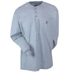 Carhartt Shirts: Men's Grey Long Sleeve K128 HGY Cotton Knit Henley Shirt -Work Clothes Store image 71974
