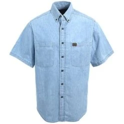 Wrangler Riggs Shirts: Men's Light Blue 3W531 BL Chambray Short Sleeve Shirt -Work Clothes Store image 82783