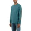 Carhartt Shirts: Men's K231 H24 Blue Spruce Heather Cotton Long Sleeve Logo Shirt -Work Clothes Store k231 h24