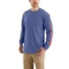 Carhartt Shirts: Men's K231 I35 Dusk Blue Heather Cotton Long Sleeve Logo Shirt -Work Clothes Store k231i35