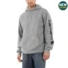 Carhartt Sweatshirts: Men's K288 E20 Grey Midweight Hooded Logo Sweatshirt -Work Clothes Store k288e20