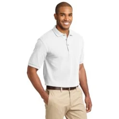 Port Authority Shirts: Men's White K420 WHT Cotton Knit Polo Shirt