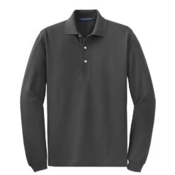 Port Authority Shirts: Men's Rapid Dry Charcoal K455LS CHR Long Sleeve Polo -Work Clothes Store k455ls charcoal flat front 2010