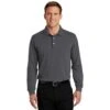 Port Authority Shirts: Men's Rapid Dry Charcoal K455LS CHR Long Sleeve Polo -Work Clothes Store k455ls charcoal model front