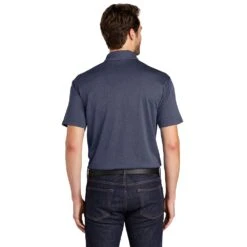 Port Authority Shirts: Men's K576 TNH True Navy Blue Heather Trace Polo Shirt -Work Clothes Store k576 truenavyheather model back