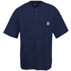 Carhartt Shirts: Men's Navy K84 NVY Cotton Short Sleeve Henley Shirt 6 Carhartt Shirts: Men's Navy K84 NVY Cotton Short Sleeve Henley Shirt -Work Clothes Store k84nvy carharttf 01