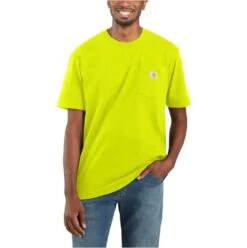 Carhartt Shirts: Men's K87 BLM Brite Lime Heavyweight Short Sleeve Loose Fit Pocket T Shirt -Work Clothes Store k87 blm