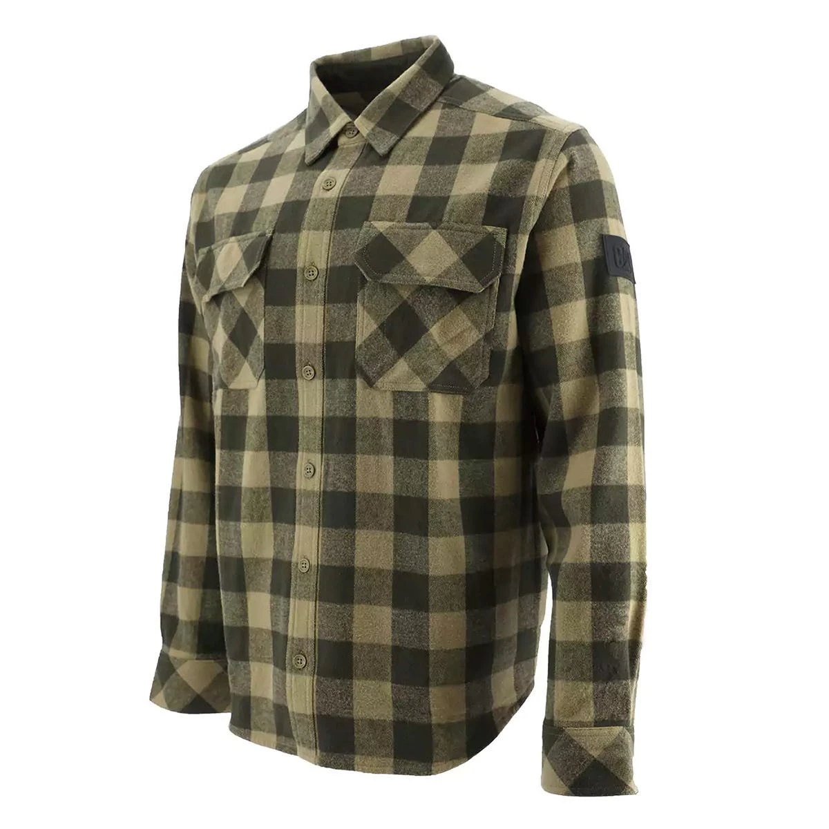 CAT Apparel Shirts: Men's 1610031 13229 Khaki Army Moss Buffalo Check Flannel Overshirt 3 CAT Apparel Shirts: Men's 1610031 13229 Khaki Army Moss Buffalo Check Flannel Overshirt