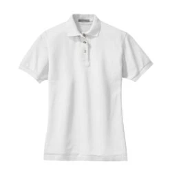 Port Authority Shirts: Women's White Cotton Knit Polo Shirt L420 WHT -Work Clothes Store l420 white front fs06