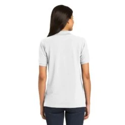 Port Authority Shirts: Women's White Cotton Knit Polo Shirt L420 WHT -Work Clothes Store l420 white model back 082018