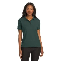 Port Authority Shirts: Women's Silk Touch Green Shirt L500 DGR -Work Clothes Store l500 darkgreen model front 082018