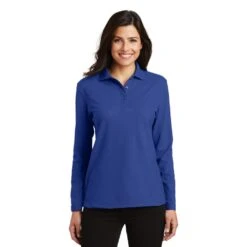 Port Authority Shirts: Women's Royal Blue Polo Shirt L500LS RYL -Work Clothes Store l500ls royal model front 032017