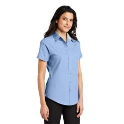 Port Authority Shirts: Womens Light Blue Short Sleeve Shirt L508 LBL -Work Clothes Store l508 lightbluelightstone model 3q