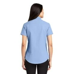 Port Authority Shirts: Womens Light Blue Short Sleeve Shirt L508 LBL -Work Clothes Store l508 lightbluelightstone model back