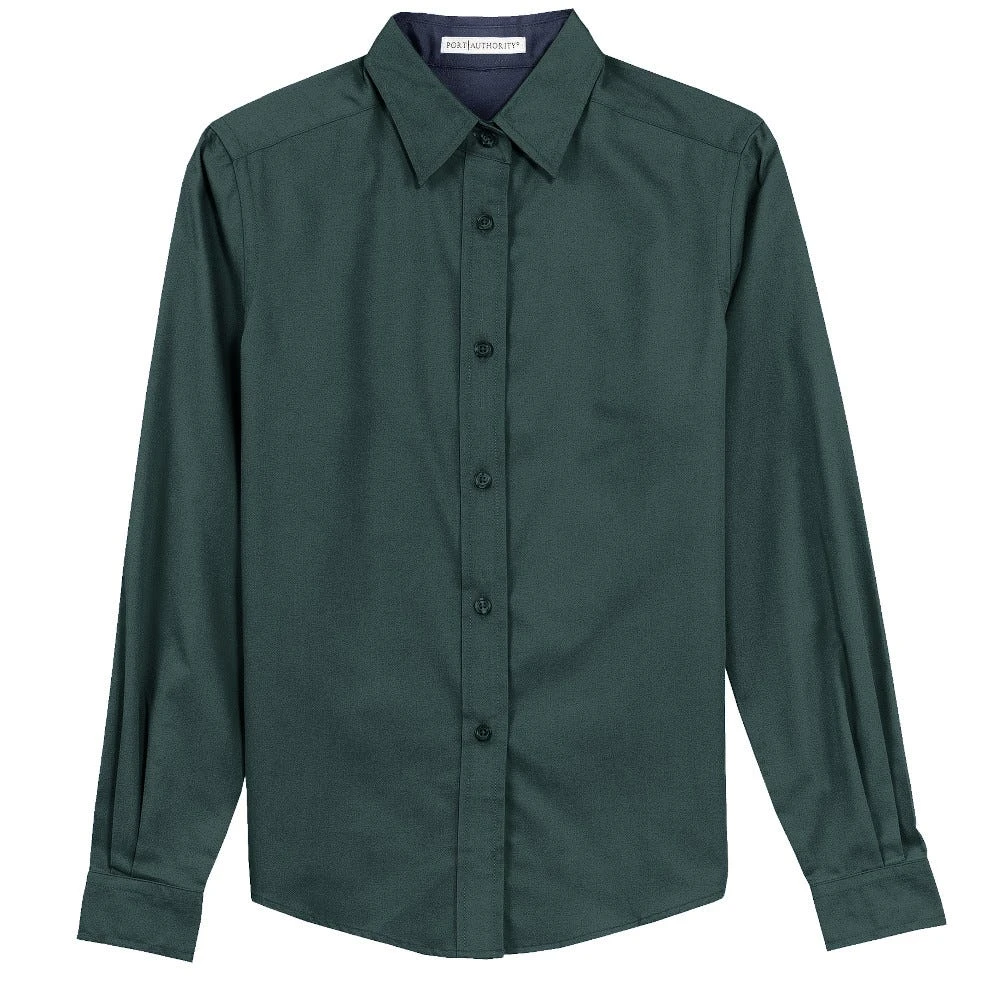 Port Authority Shirts: Women's Green Cotton/Poly Woven Shirt L608 DGR 7 Port Authority Shirts: Women's Green Cotton/Poly Woven Shirt L608 DGR - Image 5