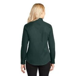 Port Authority Shirts: Women's Green Cotton/Poly Woven Shirt L608 DGR 9 Port Authority Shirts: Women's Green Cotton/Poly Woven Shirt L608 DGR -Work Clothes Store l608 darkgreennavy model back