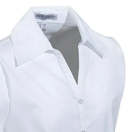 Port Authority Blouses: L6290 Women's White 3/4 Sleeve Open-Neck Blouse 4 Port Authority Blouses: L6290 Women's White 3/4 Sleeve Open-Neck Blouse - Image 2