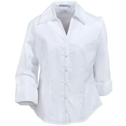 Port Authority Blouses: L6290 Women's White 3/4 Sleeve Open-Neck Blouse 7 Port Authority Blouses: L6290 Women's White 3/4 Sleeve Open-Neck Blouse -Work Clothes Store l629wht portauthorityf 01