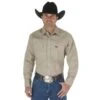 Wrangler Shirts: Men's MS70319 Khaki Authentic Cowboy Cut Work Shirt -Work Clothes Store ms70319 bf01 swff prd