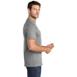 Port & Company Shirt: Men's PC54P AH Athletic Heather Core Cotton Pocket Tee 11 Port & Company Shirt: Men's PC54P AH Athletic Heather Core Cotton Pocket Tee -Work Clothes Store pc54p athleticheather model side