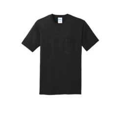 Port & Company Shirt: Men's PC54P JB Jet Black Core Cotton Pocket Tee 12 Port & Company Shirt: Men's PC54P JB Jet Black Core Cotton Pocket Tee -Work Clothes Store pc54p jetblack flat front