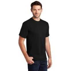 Port & Company Shirts: Men's Black PC61 JBK Cotton Essential Tee Shirt -Work Clothes Store pc61 jetblack model 3q